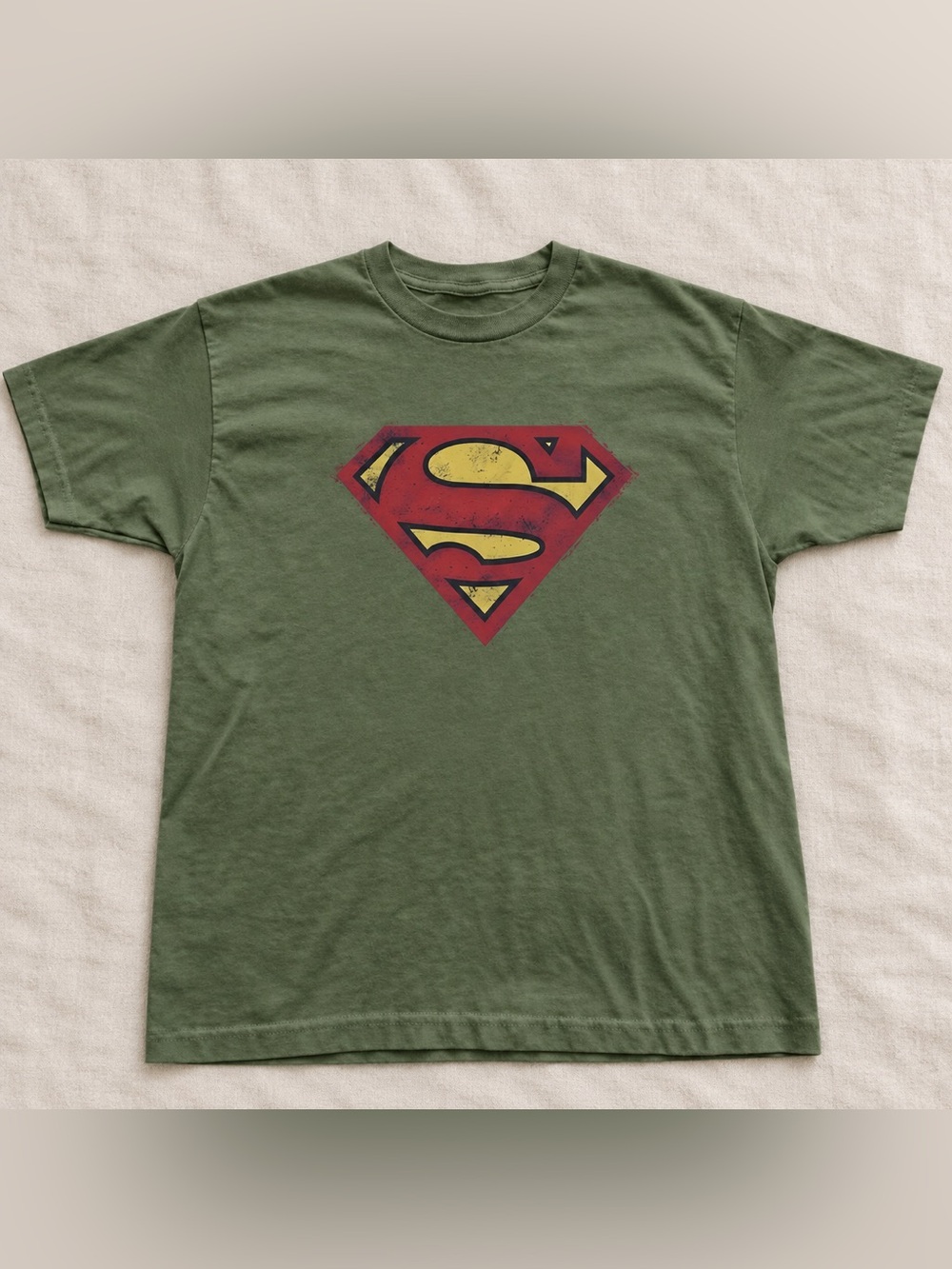 Gildan Military Green T-Shirt with Red and Yellow Superman Emblem